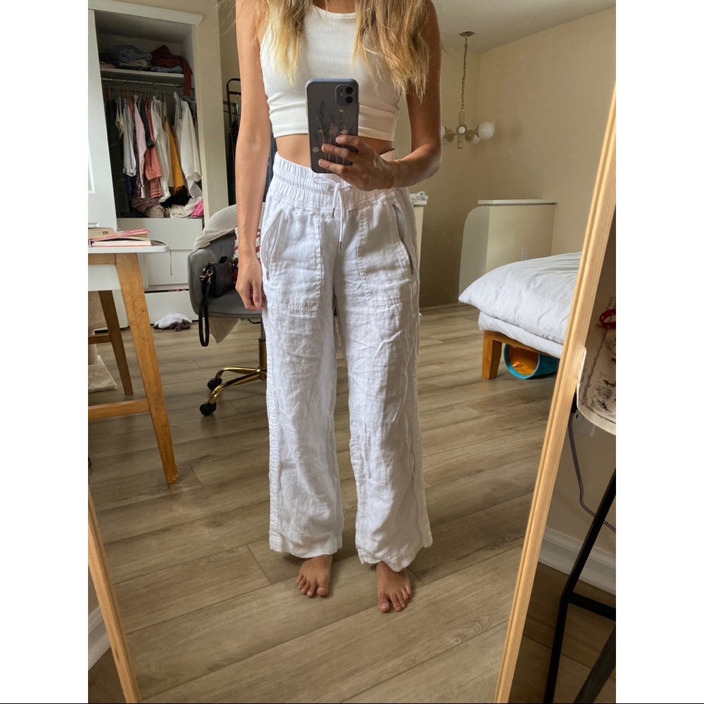 Athleta Cabo Linen Wide Leg Pants - Calla Lily